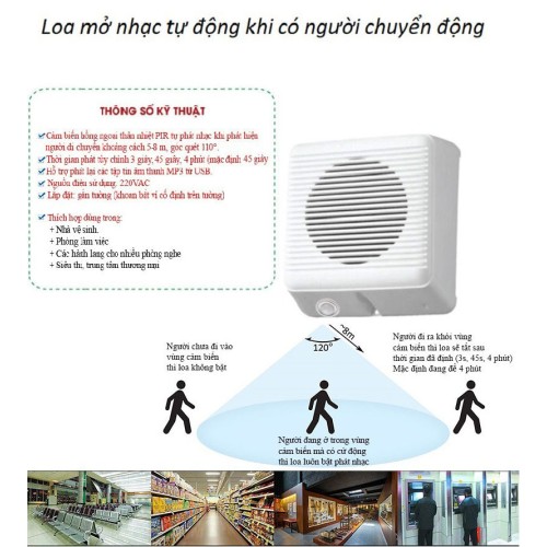 Loa mở nhạc tự động khi có người BS-151A-PIR (quảng cáo, siêu thị, thư giãn, giải trí)